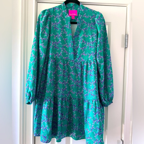 Lilly Pulitzer Winona Dress SZ S Everglades Green Heebee Zeebees - Picture 5 of 15